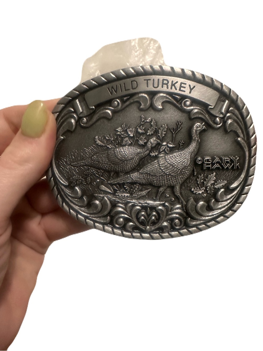 Vintage Wild Turkey Belt Buckle - Gary Hawk Pewter Finish